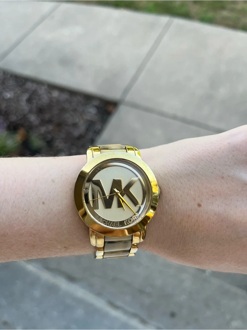 Michael Kors Gold-Tone Women’s MK Logo Bracelet Watch